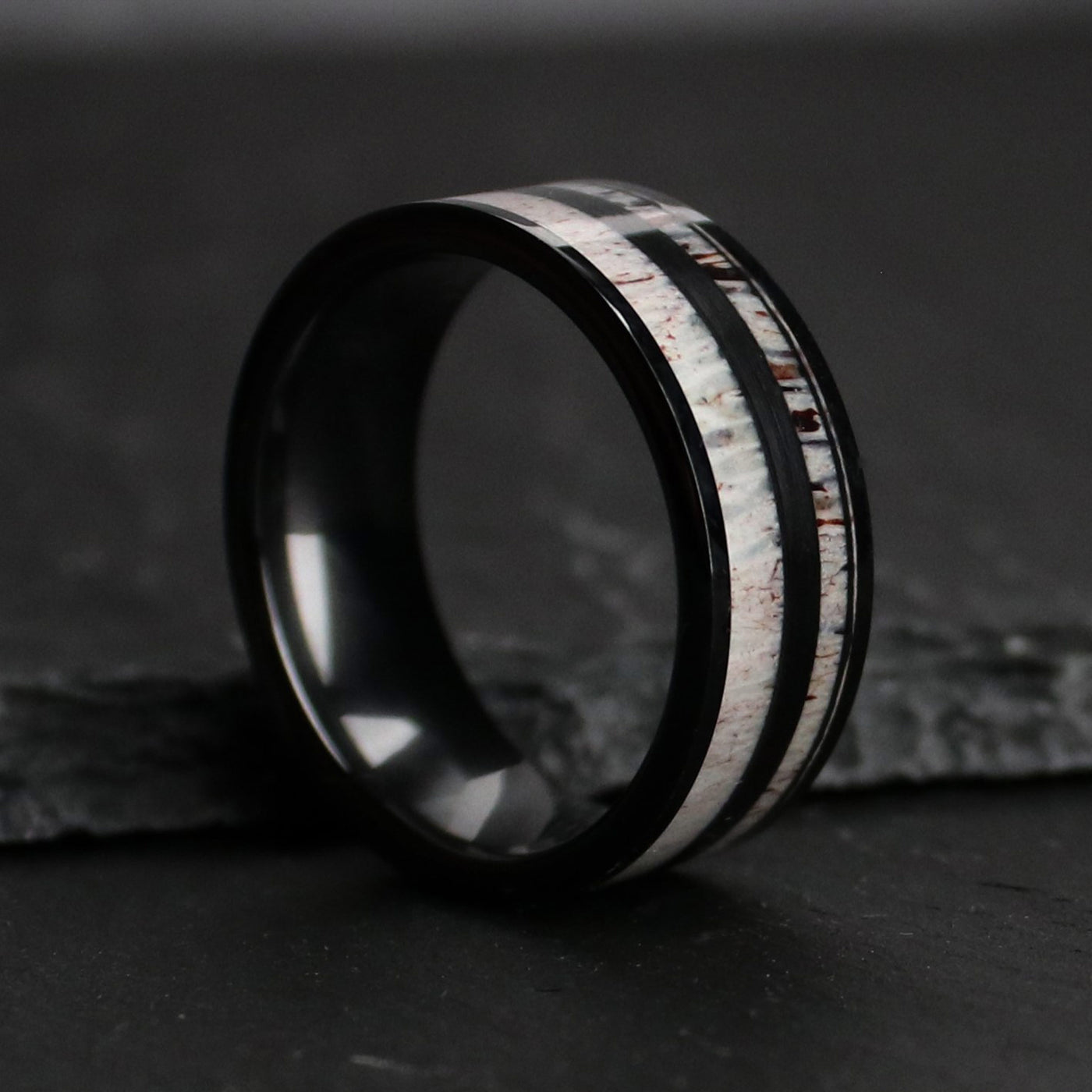 Black Ceramic and Deer Antler Ring