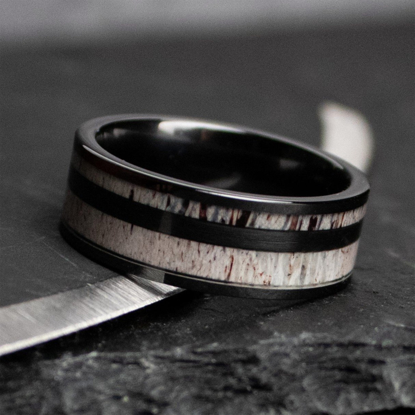 Thorum Ceramic and Antler Wedding Ring Band