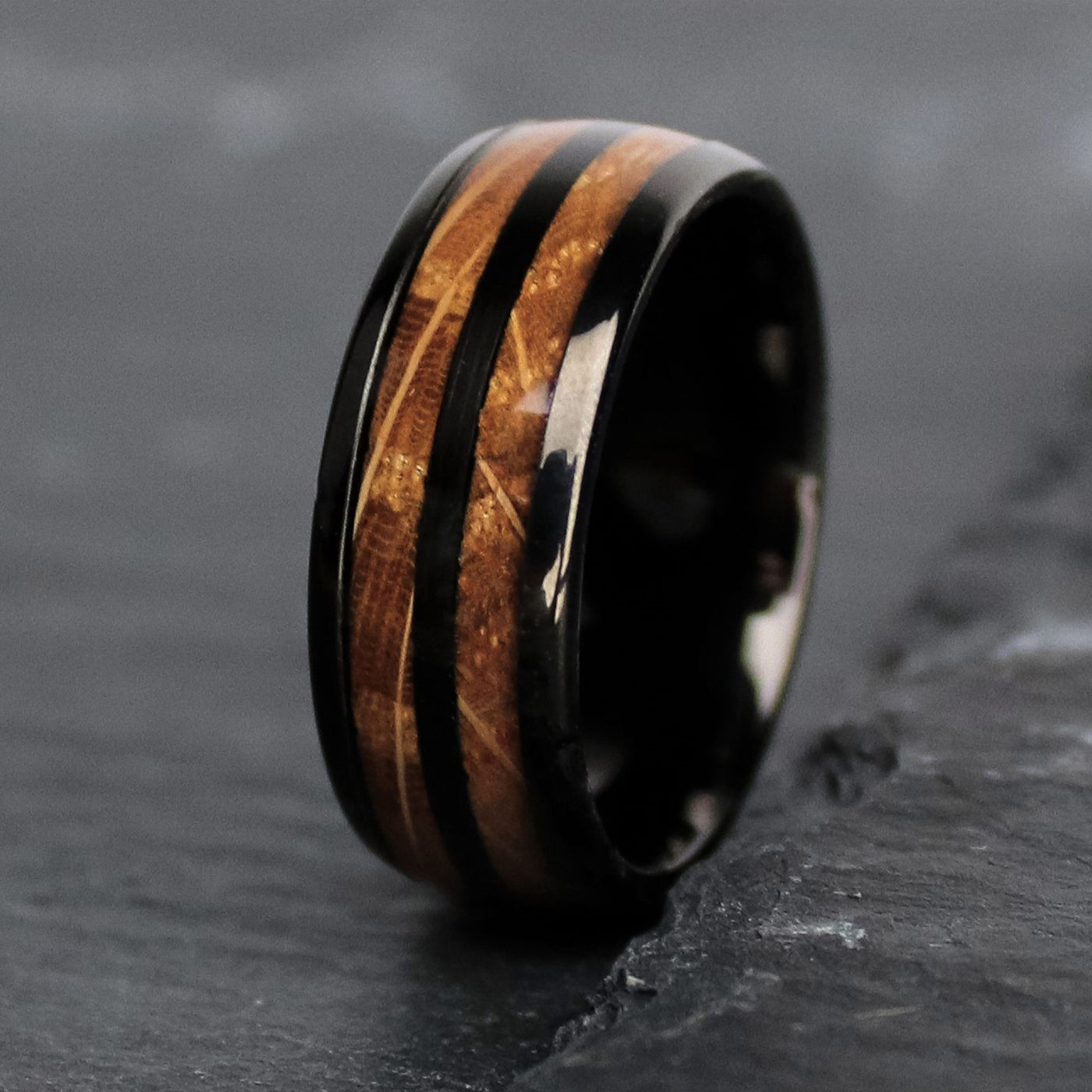 Black Tungsten and Whiskey Barrel Ring