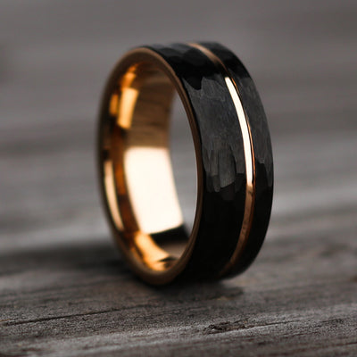 Thorum Black Hammered Rosegold Mens Unique Ring