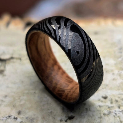 8mm Black Damascus Steel Ring