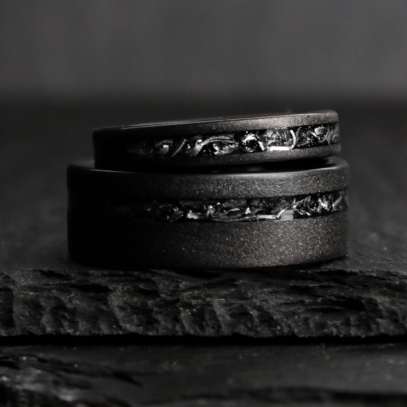 Black Meteorite Ring Set from Thorum