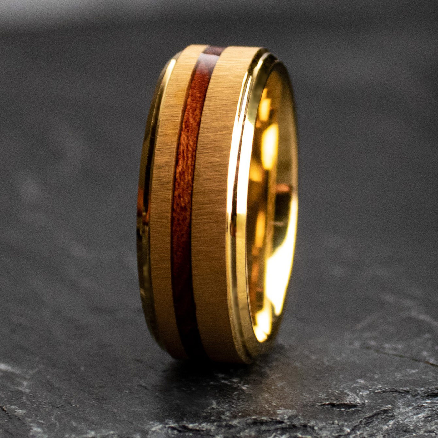 Yellow Gold and Wood Men's Wedding Band