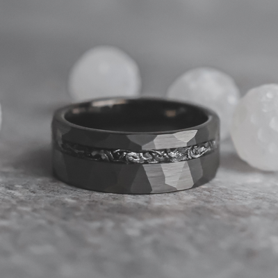 Hammered Meteorite Silver Wedding Ring