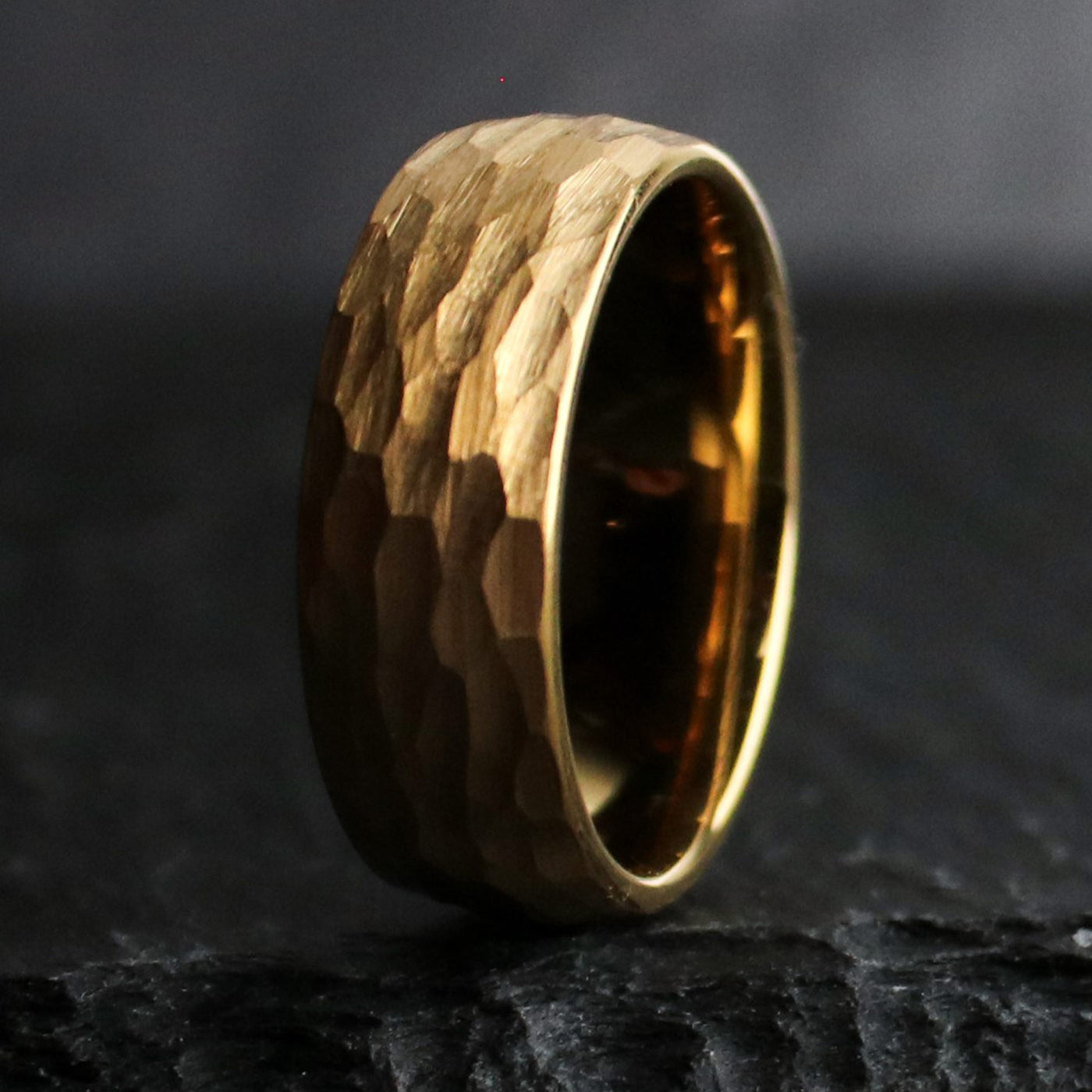 Hammered Tungsten Gold 8mm Wedding Ring