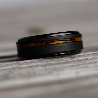 Brushed Black Tungsten and Hawaiian Koa Wood Ring