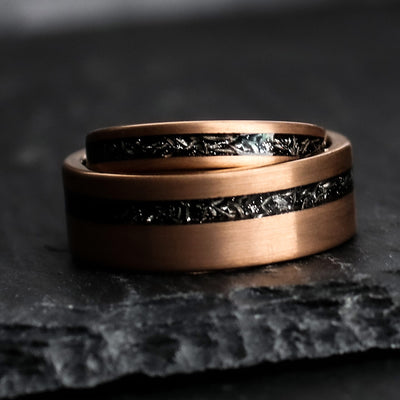 Rose Gold and Meteorite Matching Rings