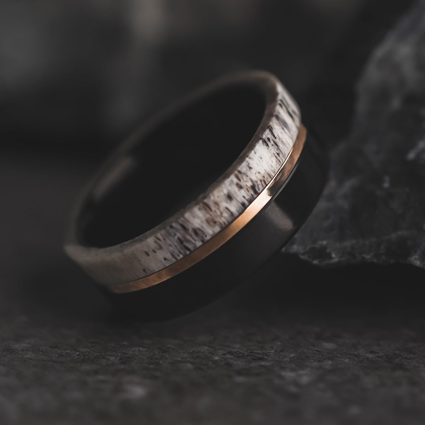 Black and Gold Antler Wedding Ring