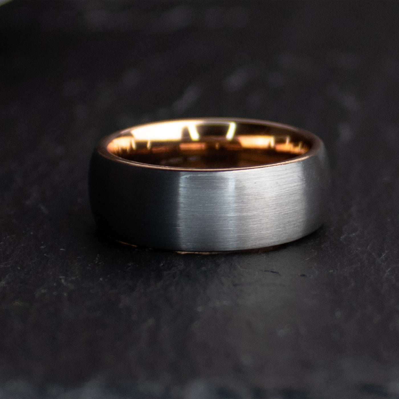 The Captain Rose Gold Brushed Tungsten Wedding Band for Men