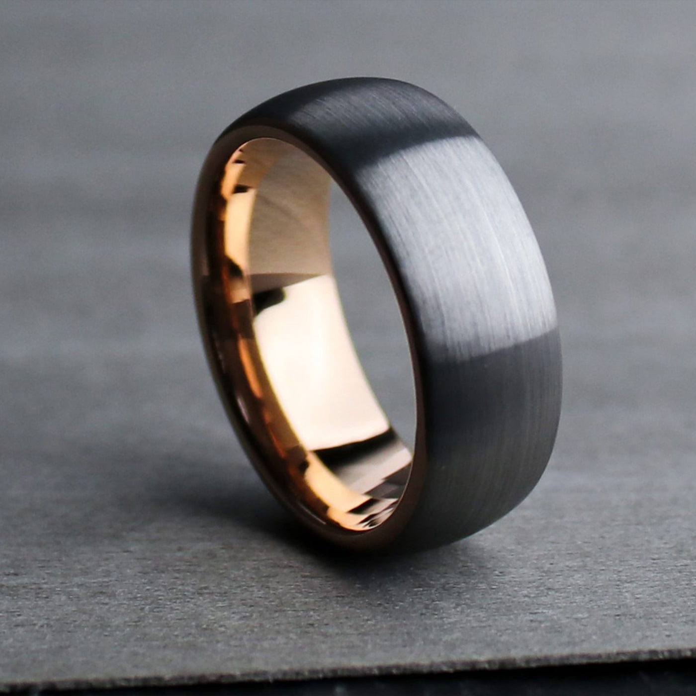 Brushed Tungsten and Rose Gold 8mm Wedding Band