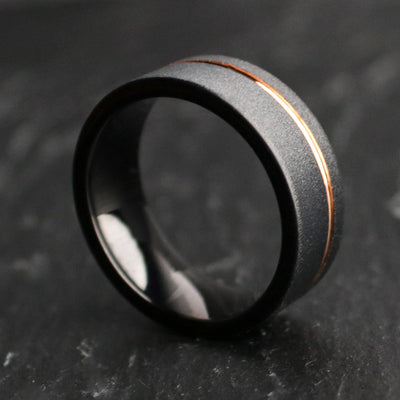 Sandblasted Tungsten and Rose Gold Wedding Ring