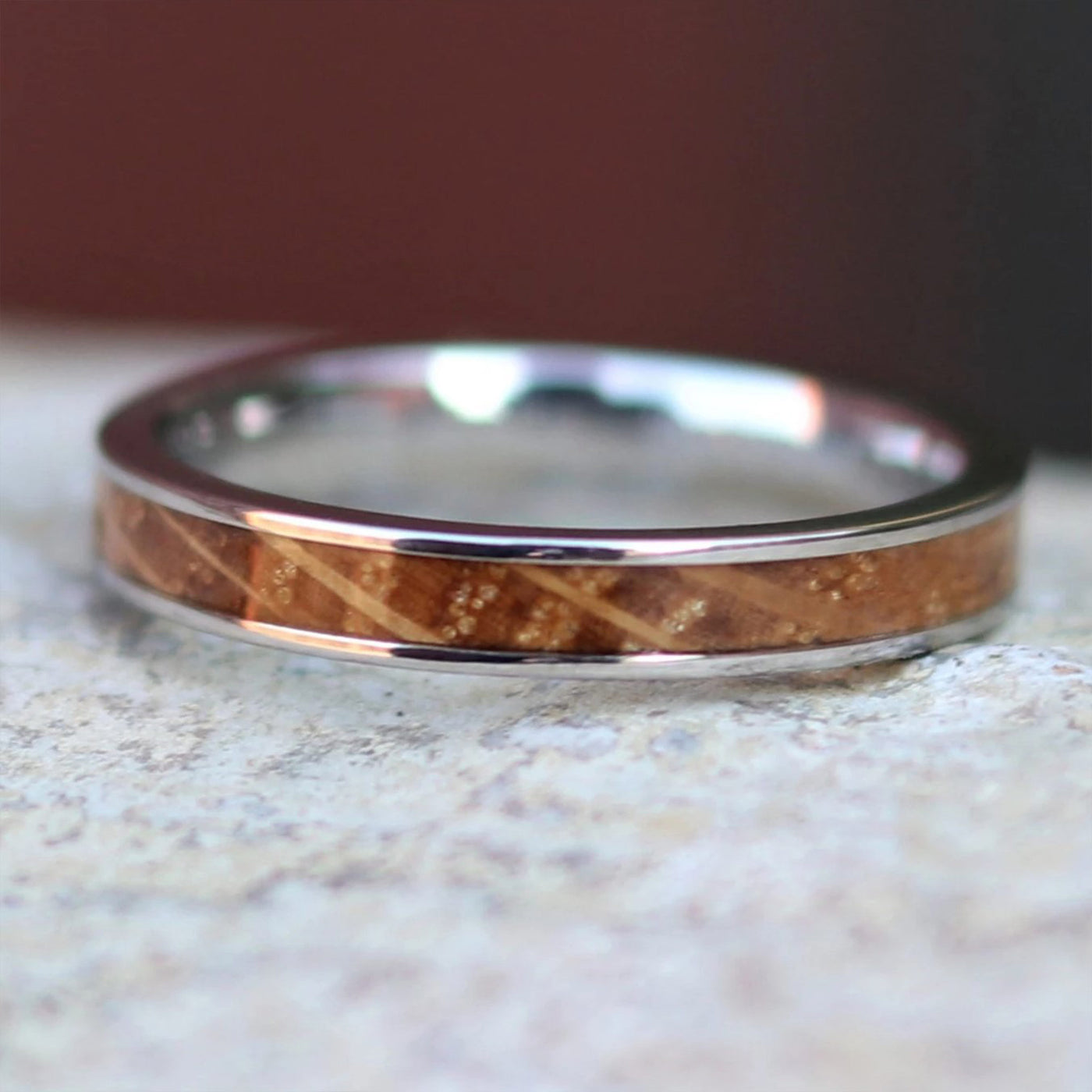 Womens Whiskey Barrel and Titanium Wedding Band