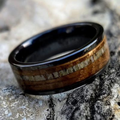 Thorum Ceramic Whiskey Barrel and Deer Antler Ring