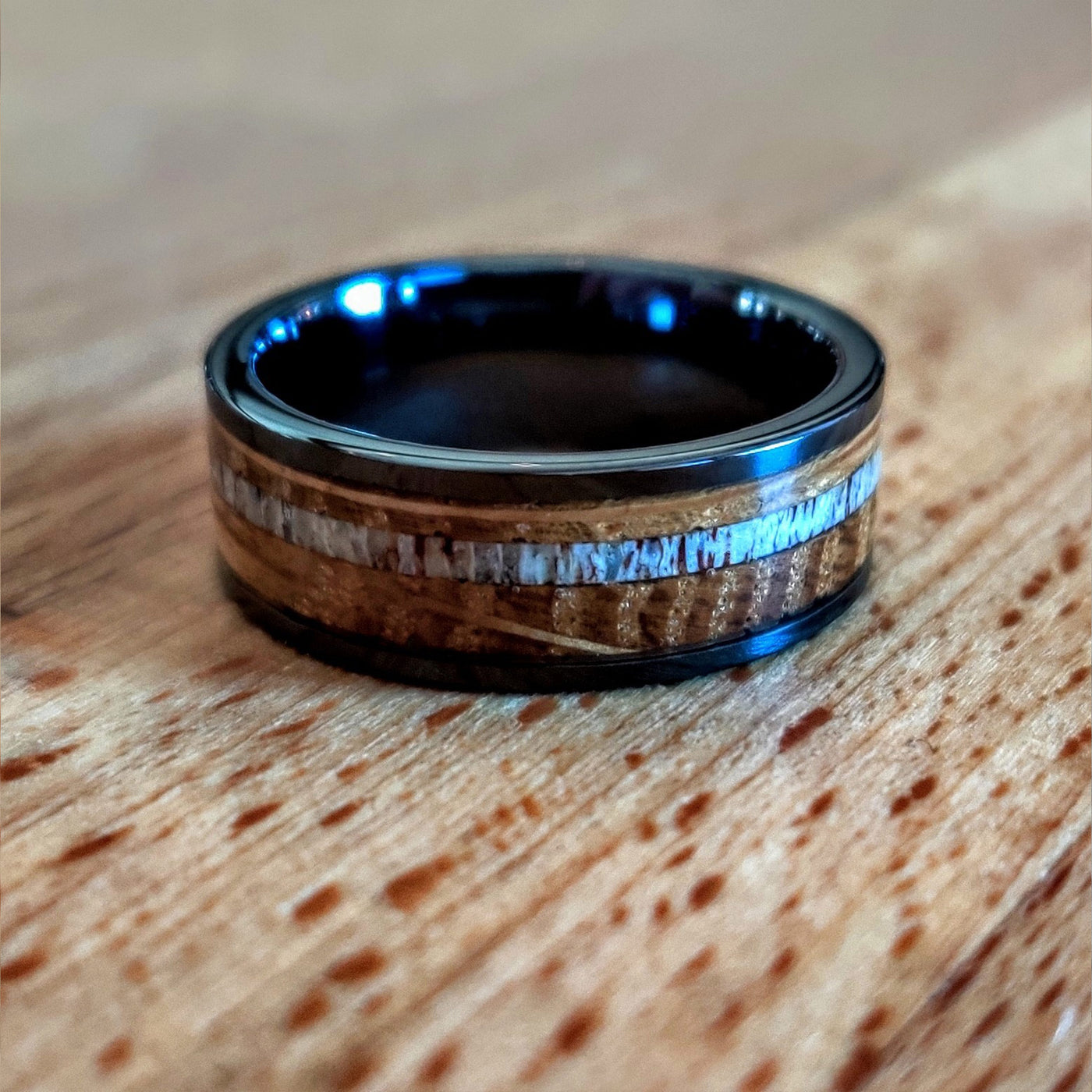 Whiskey Barrel and Ceramic Deer Antler Ring