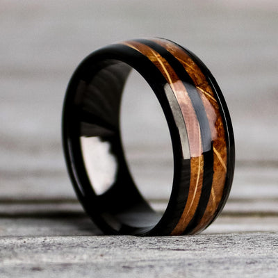 Black Polished Tungsten Bourbon Whiskey Barrel 