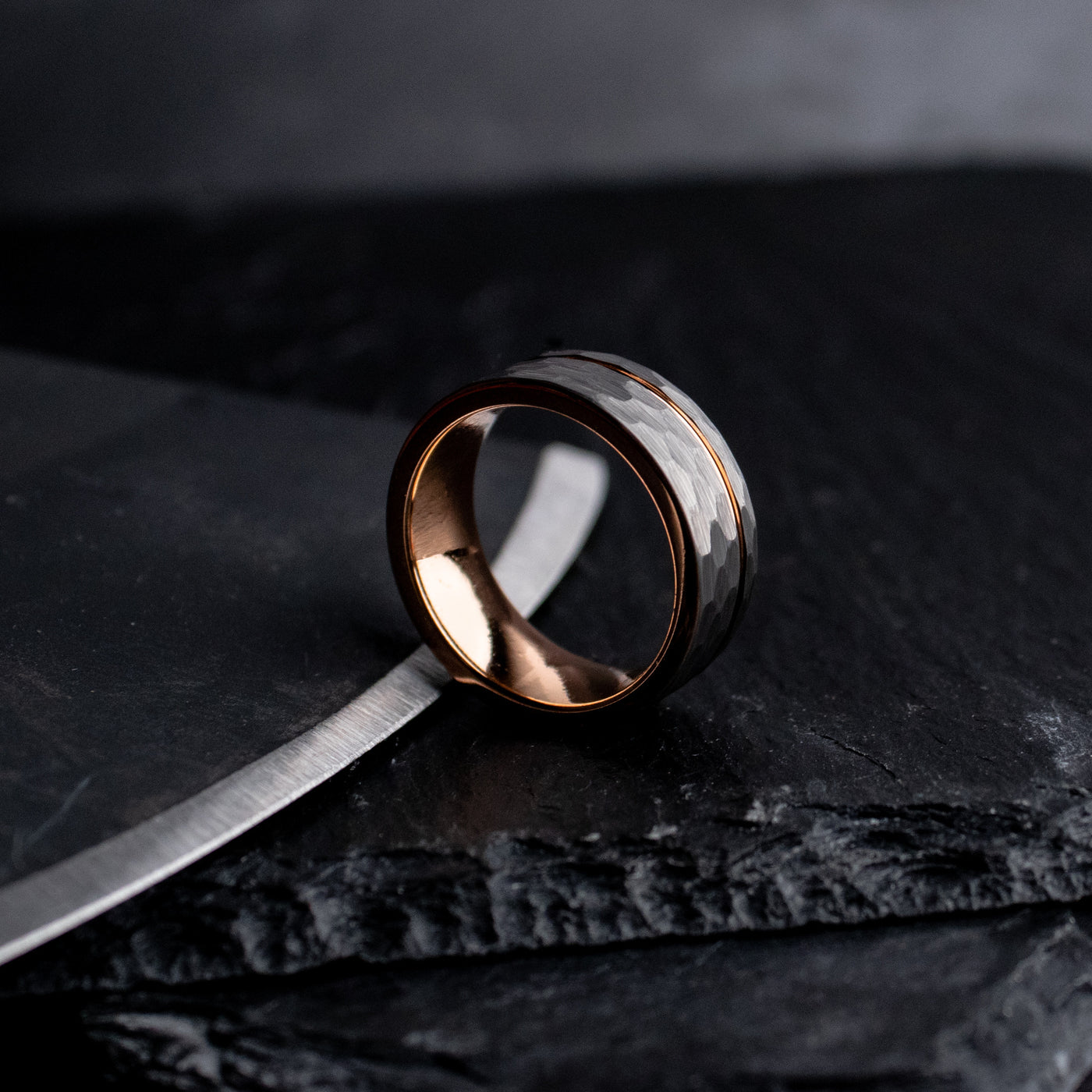 Unique Hammered Rose Gold Wedding Ring | Thorum