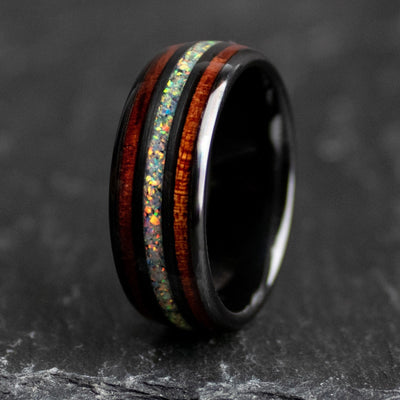 Fire Opal and Ironwood Wedding Ring | Thorum