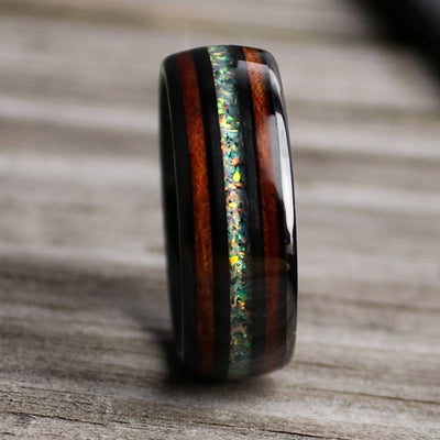 Fire Opal and Ironwood Wedding Ring | Thorum