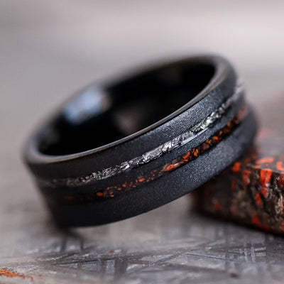 The Meteorsaur Dinosaur Bone and Meteorite Men's Wedding Ring from Thorum