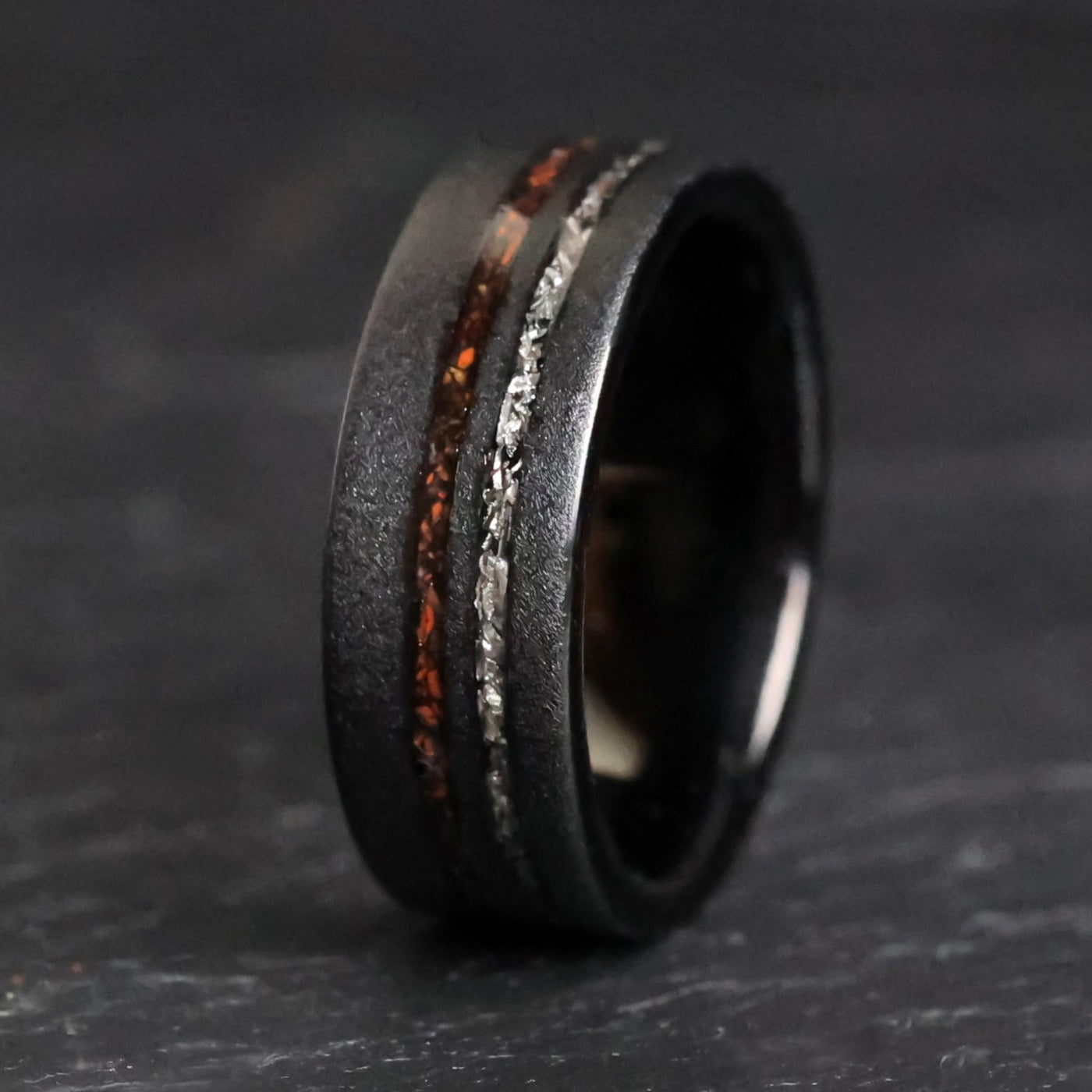 The Meteorsaur Dinosaur Bone and Meteorite Men's Wedding Ring from Thorum