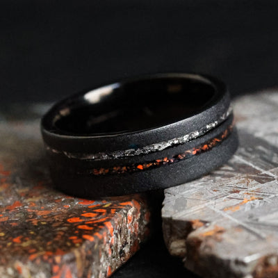 The Meteorsaur Dinosaur Bone and Meteorite Men's Wedding Ring from Thorum