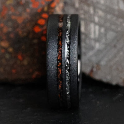 The Meteorsaur Dinosaur Bone and Meteorite Men's Wedding Ring from Thorum