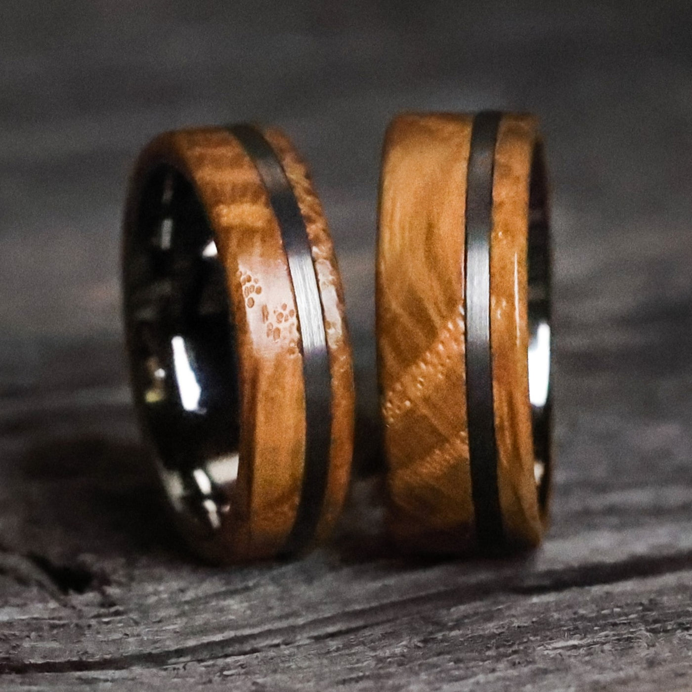 Whiskey Barrel Wedding Ring Set from Thorum