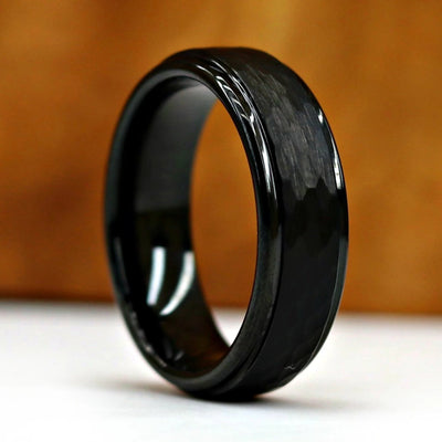 The Obscura - 6mm Hammered Black Metal Ring - Thorum