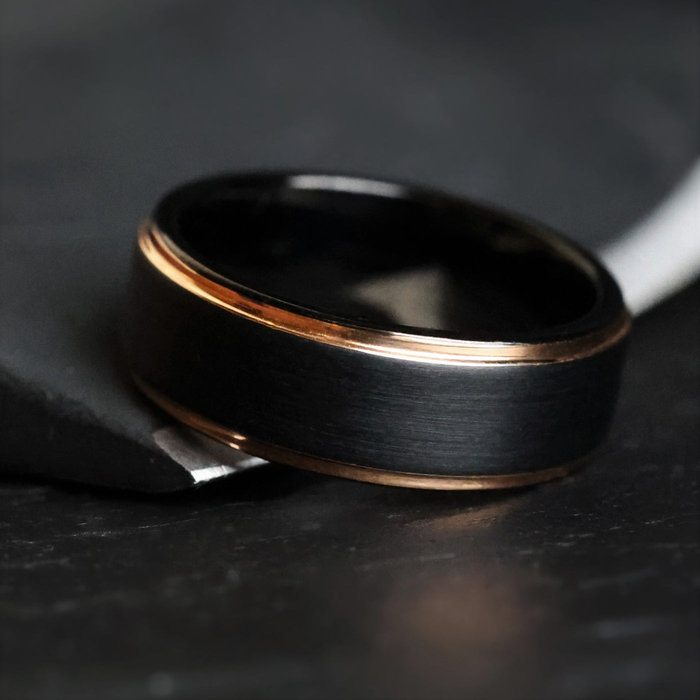 The Osiris | Black and Rose Gold Men's Wedding Band | Thorum