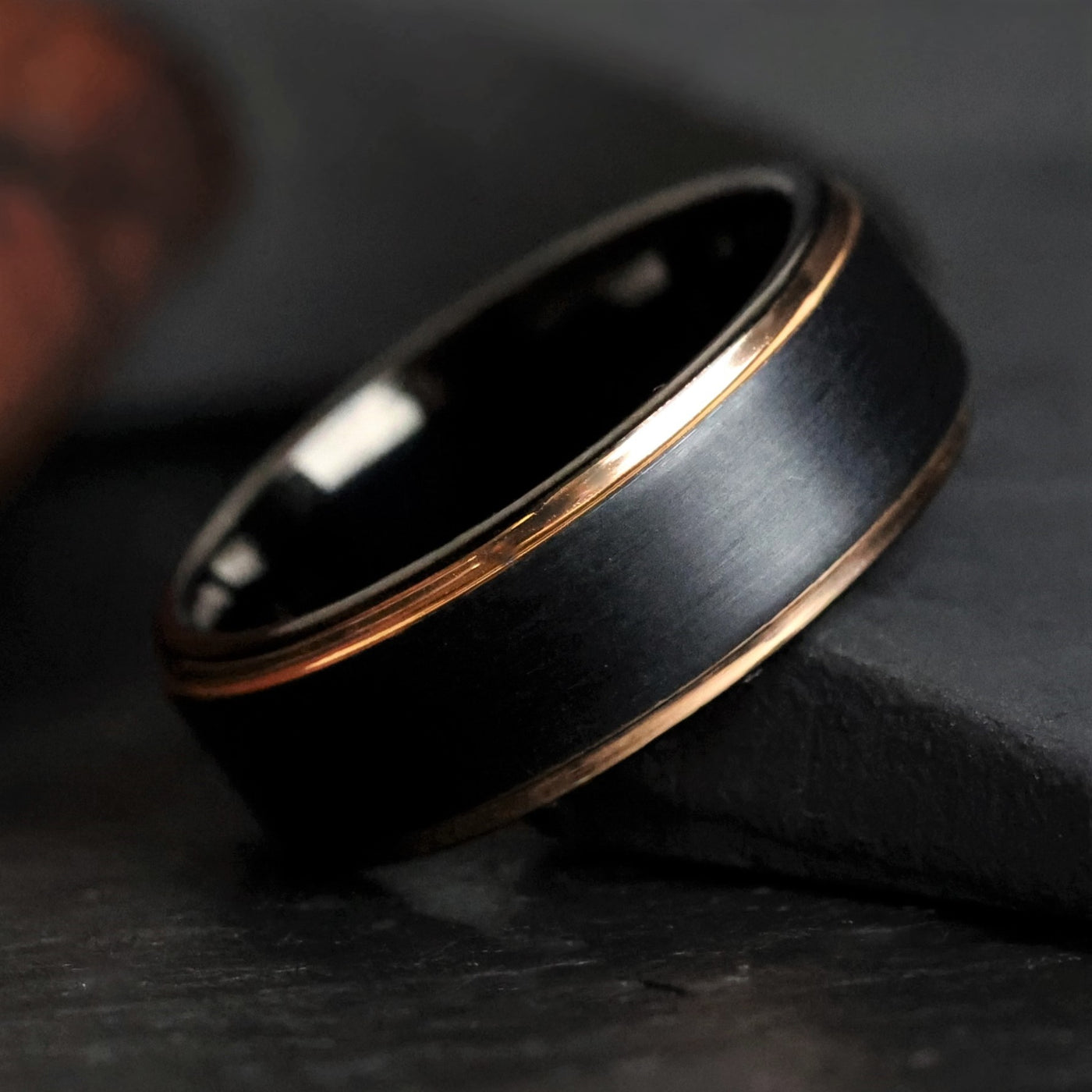 The Osiris | Black and Rose Gold Men's Wedding Band | Thorum