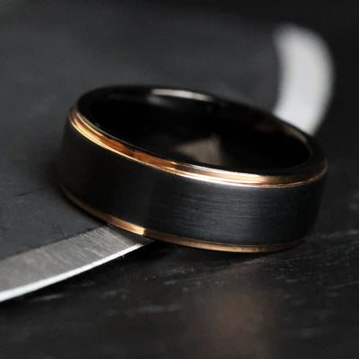 The Osiris | Black and Rose Gold Men's Wedding Band | Thorum