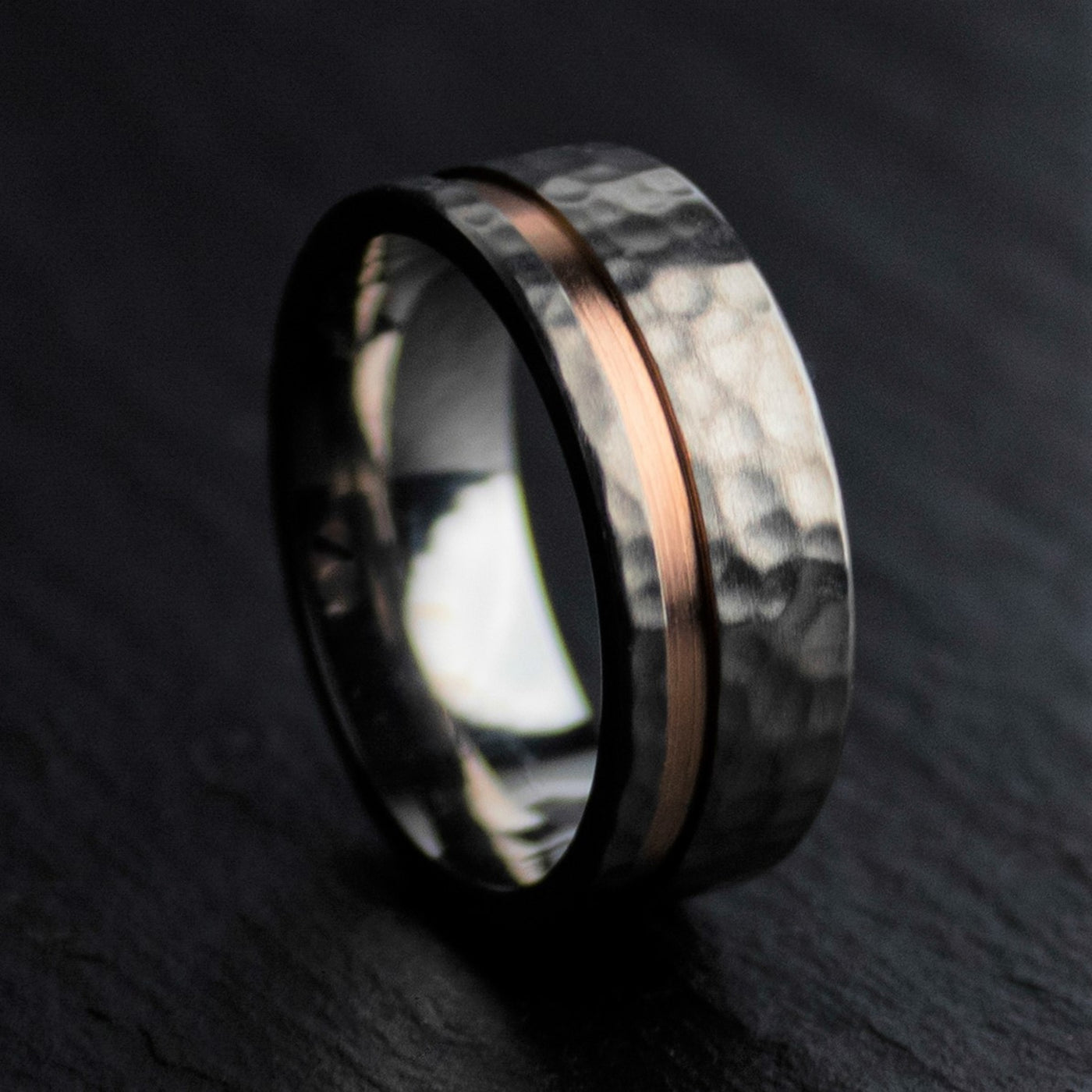 Hammered Titanium and Rose Gold Ring | Thorum