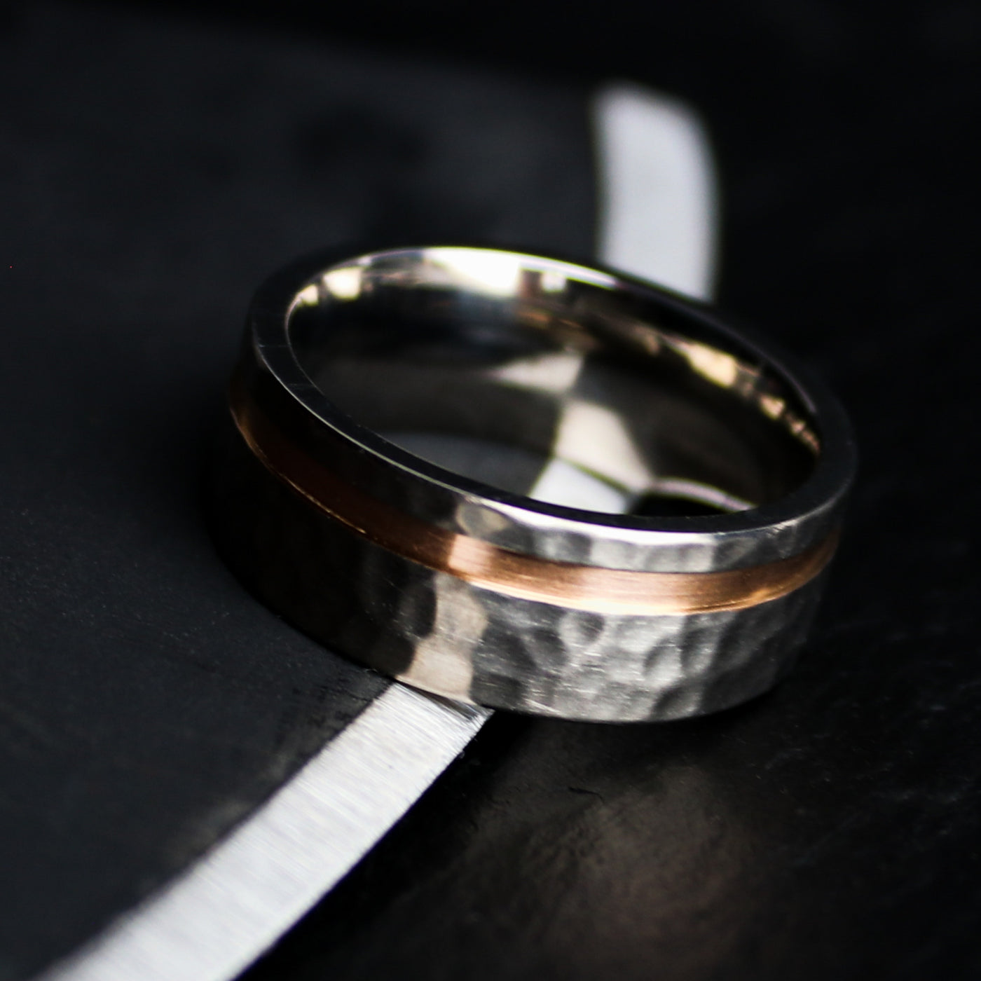 Hammered Titanium and Rose Gold Ring | Thorum