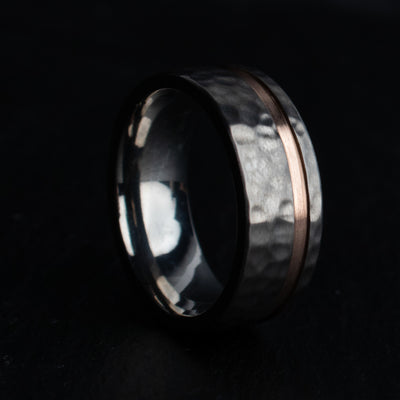 Hammered Titanium and Rose Gold Ring | Thorum