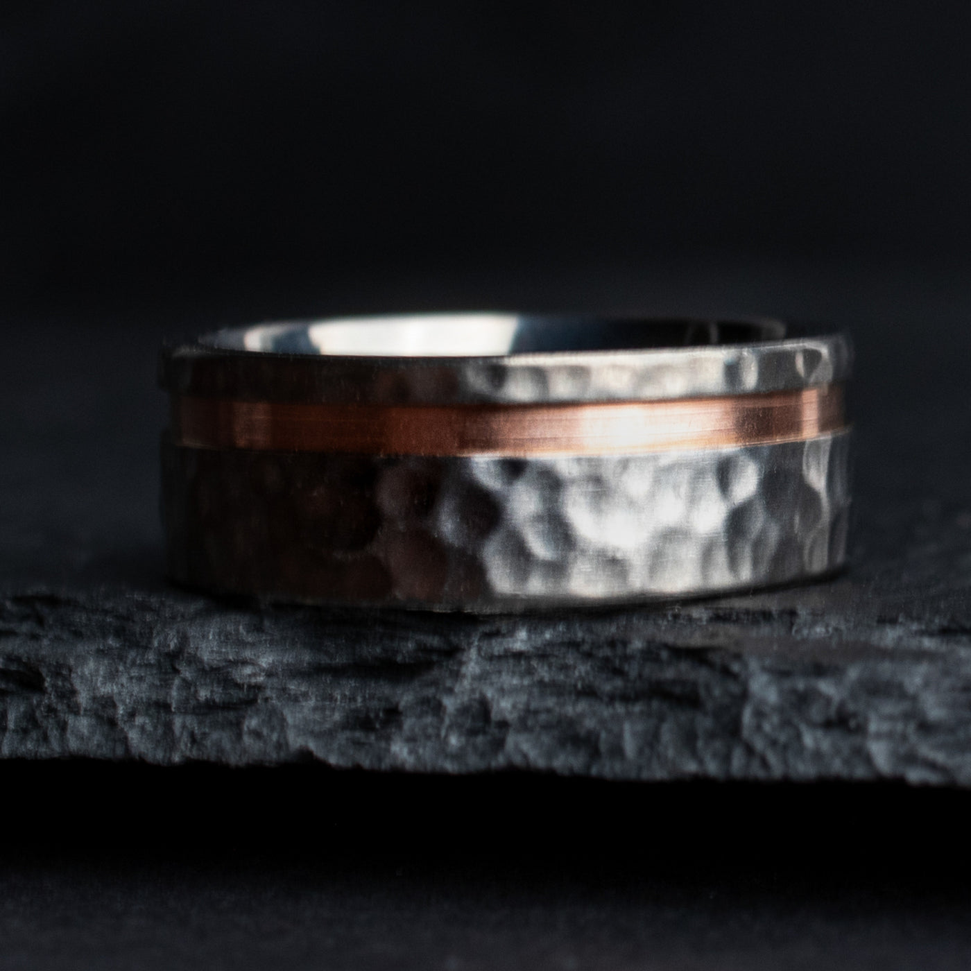 Hammered Titanium and Rose Gold Ring | Thorum