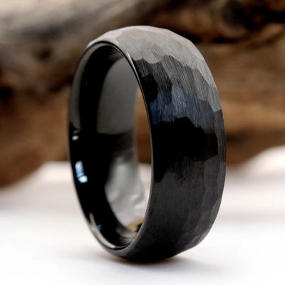 The Saga | Hammered Black Men\s Wedding Ring | Thorum