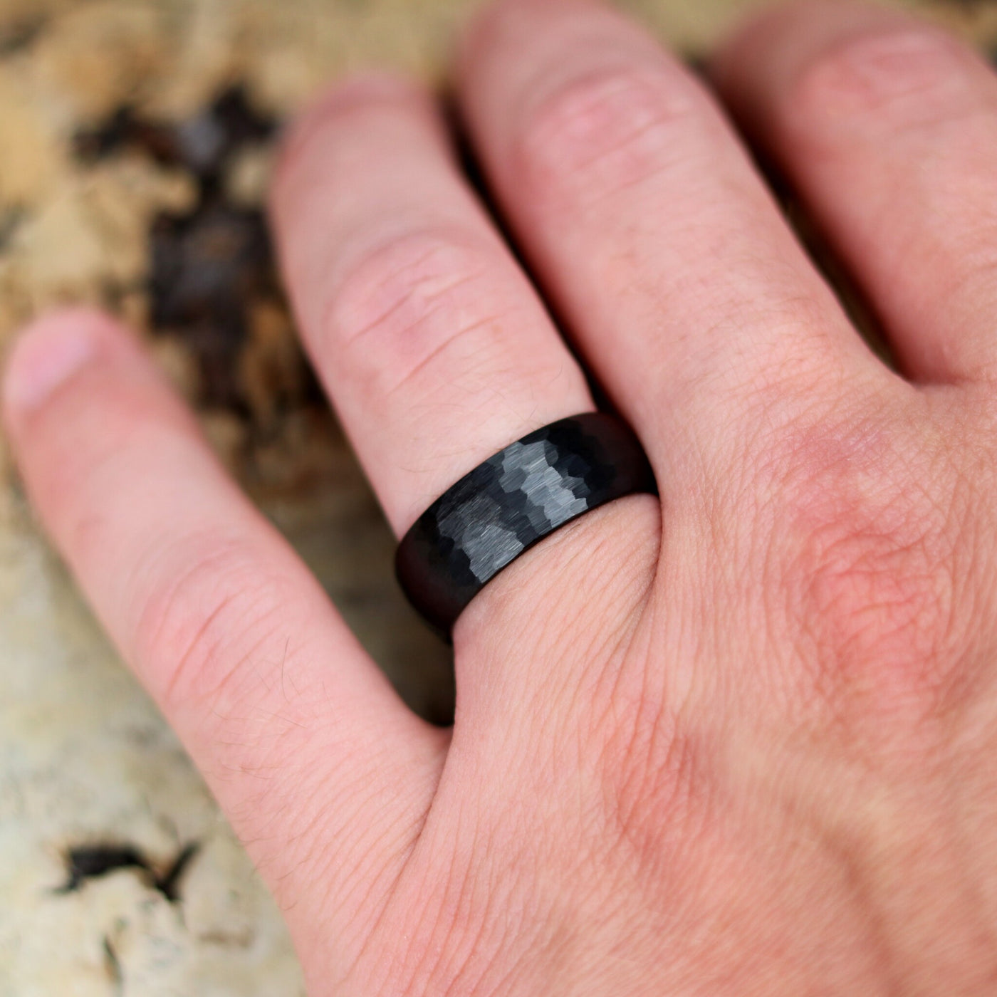 The Saga | Hammered Black Men\s Wedding Ring | Thorum