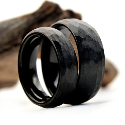 The Saga Set | Hammered Black Tungsten Ring Set | Thorum