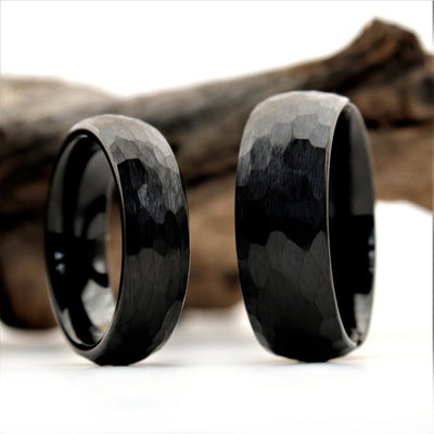 The Saga Set | Hammered Black Tungsten Ring Set | Thorum