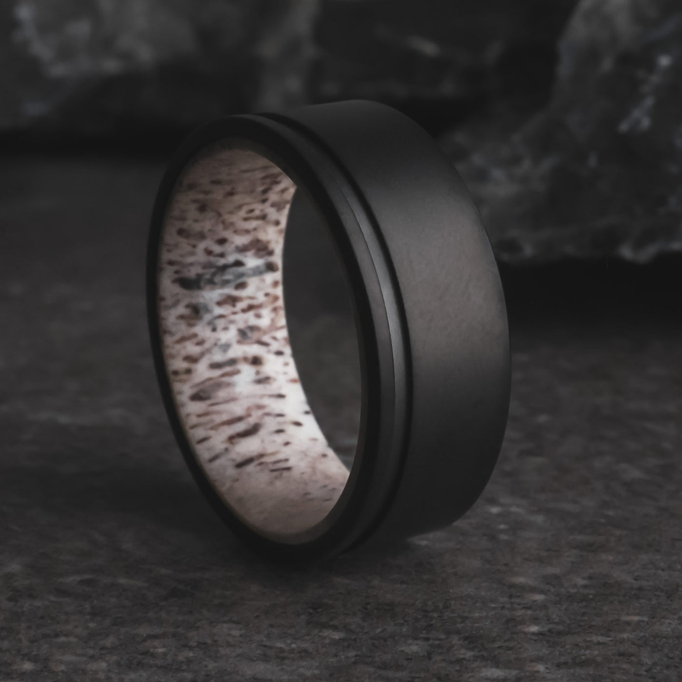 Unique Men's 8mm Wedding Ring with Deer Antler