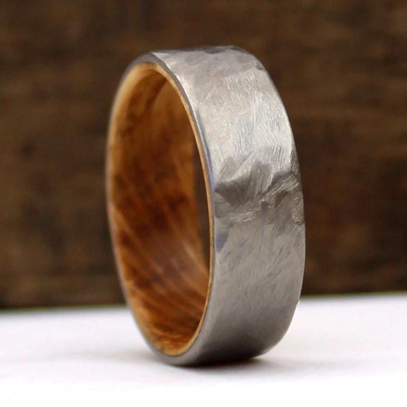 The Terra | Hammered Whiskey Barrel Wedding Ring | Thorum