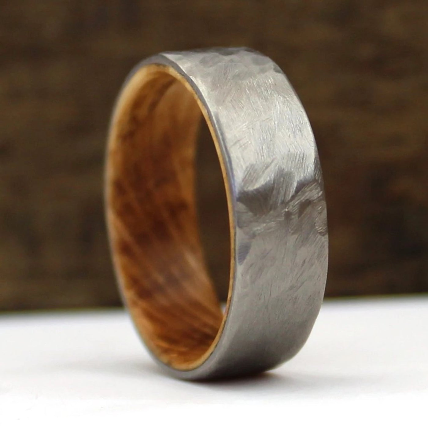 The Terra | Hammered Whiskey Barrel Wedding Ring | Thorum