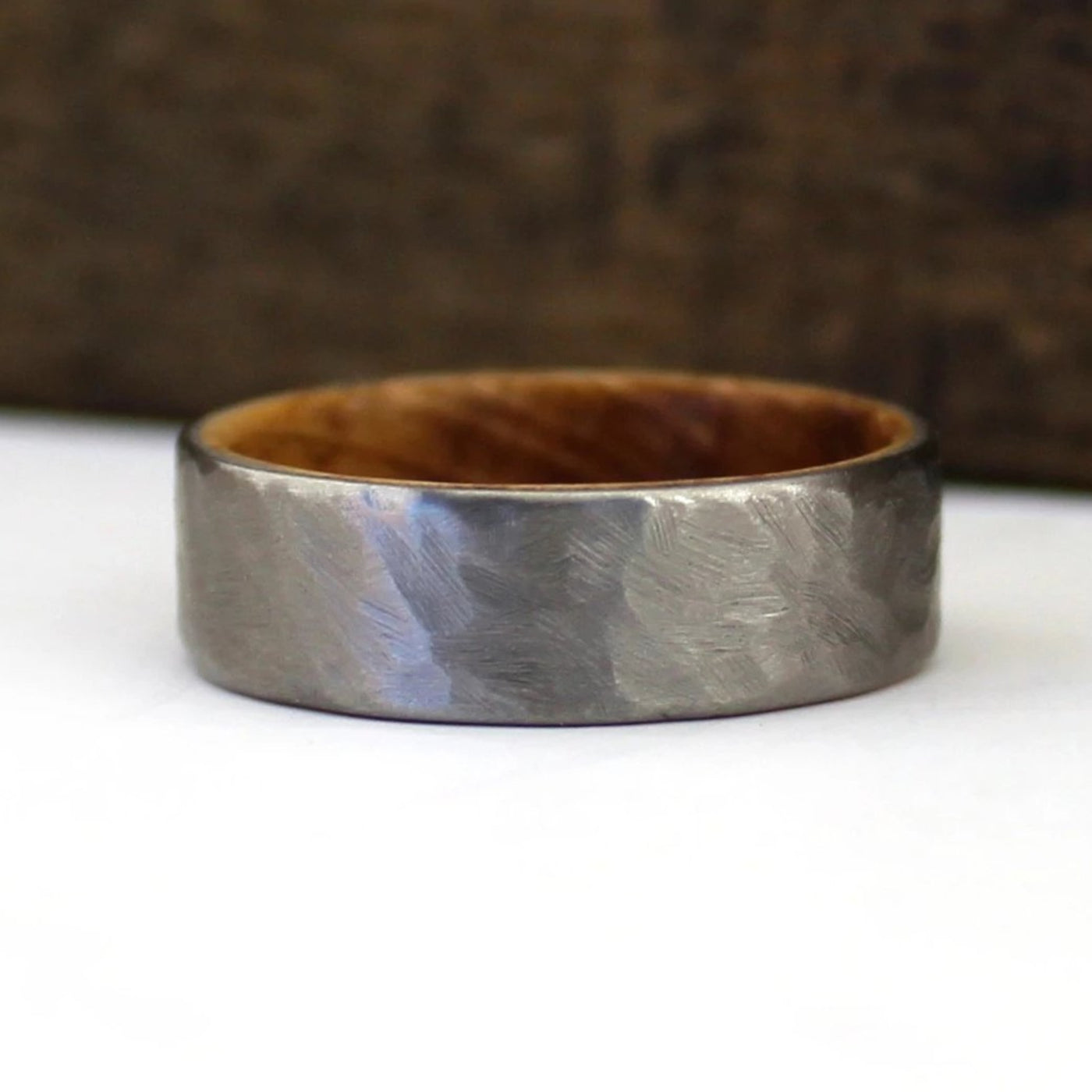 The Terra | Hammered Whiskey Barrel Wedding Ring | Thorum