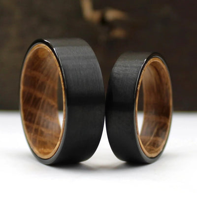 The Tiberius Set |  Black Whiskey Barrel Wedding Bands | Thorum