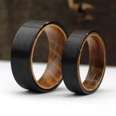 The Tiberius Set |  Black Whiskey Barrel Wedding Bands | Thorum