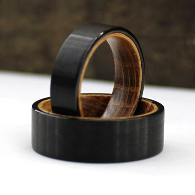 The Tiberius Set |  Black Whiskey Barrel Wedding Bands | Thorum