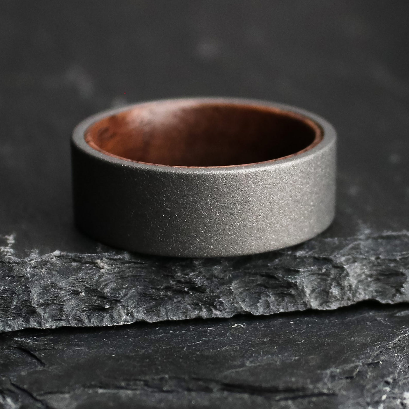 Unique Sandblasted Tungsten Ring Matte Grey Wood Ring