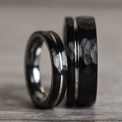 The Warrior Set | Hammered Black Metal Wedding Rings | Thorum