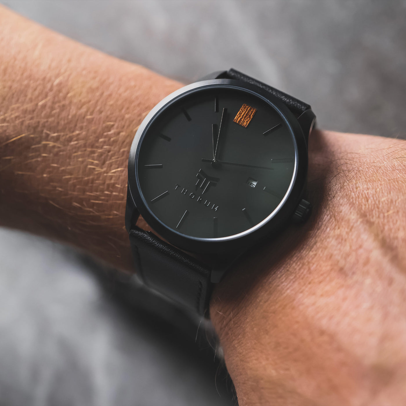 Matte Black Leather Band Koa Wood Watch