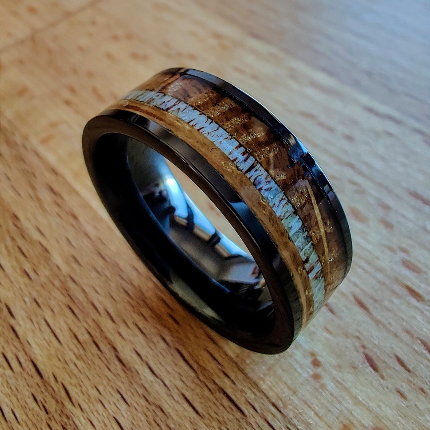 The Crockett Whiskey Barrel and Deer Antler Ring